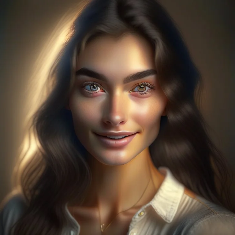 (masterpiece), realistic, (27yr old female), beautiful face, wearing a Simple beige shirt and denim skirt, studio lighting, cinematic light, beautiful woman, beautiful black eyes, milk beige middle hair, perfect anatomy, very cute smile, princess eyes , (black eyes), (head frame), center image, style, bioluminescent, 8 life size, 8k Resolution, human hands, curiously complete, elegant, close to perfection, dynamic, highly detailed, character sheet, concept art, smooth, positioned so that their