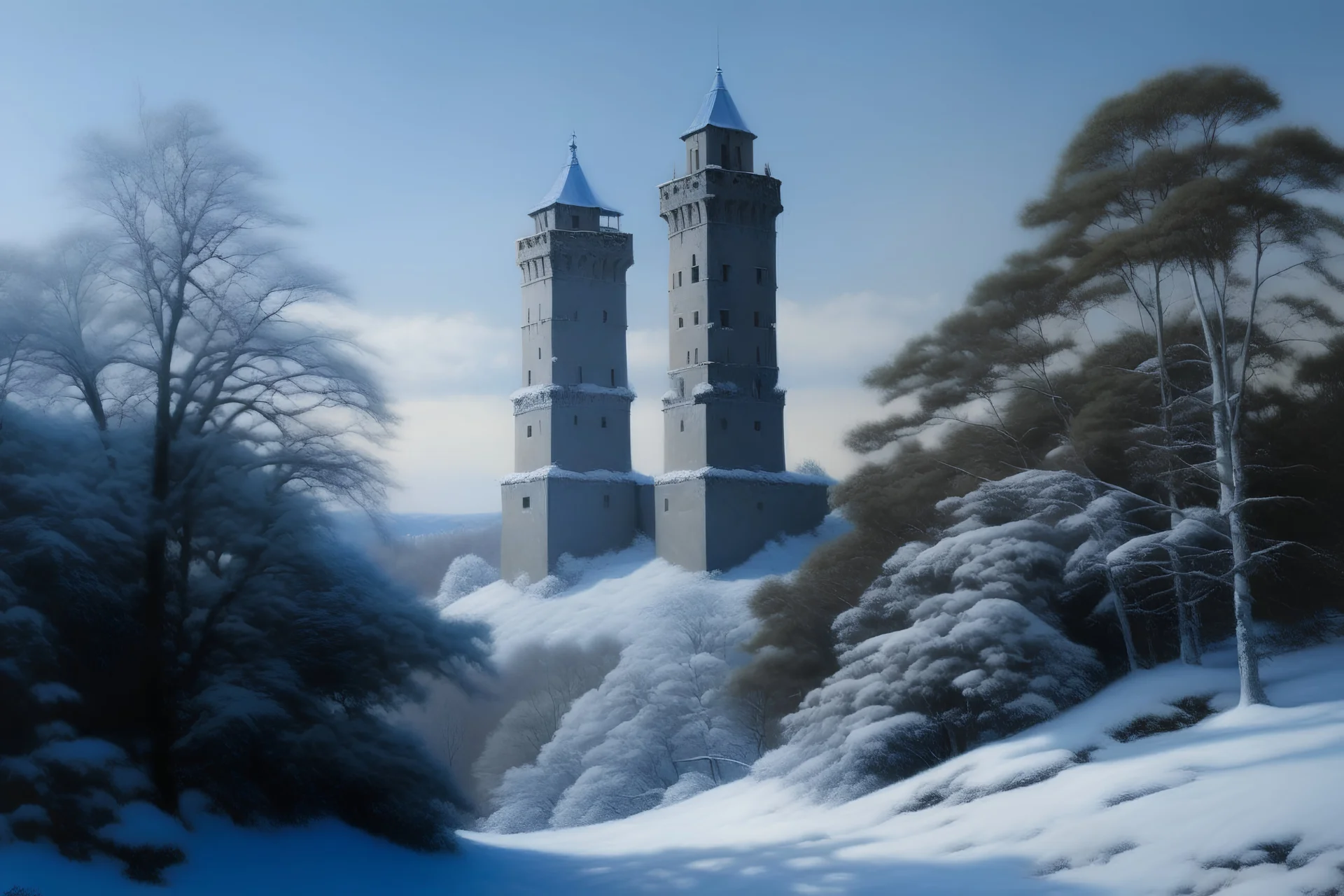Towers covered in snow painted by Frank Wilson