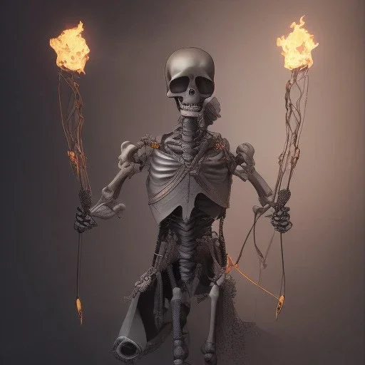 a skeleton archer holding a bow in his hand, steam punk, realistic, made in octane, cinematic, ultra-realistic, extremely detailed octane rendering, 8K, VRAY Super Real ar 2:3, dof photorealistic futuristic 50mm lens hard lighting dark gray tintype photograph, realistic lighting, sepia color