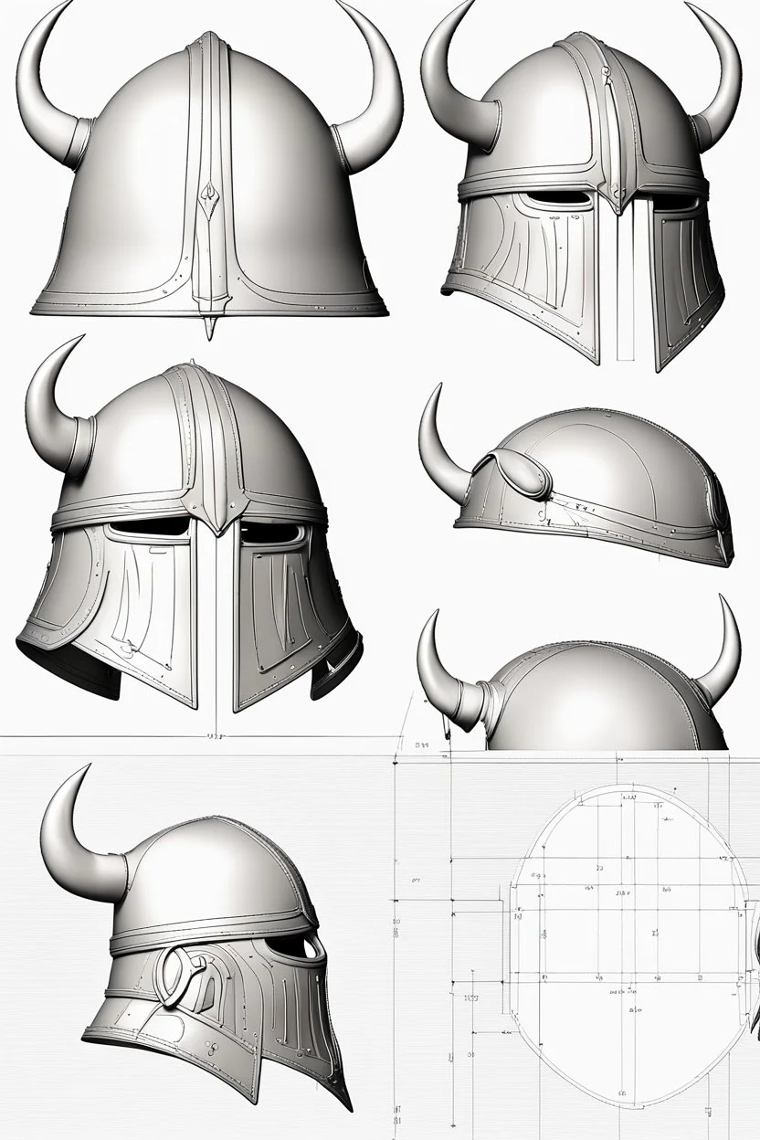 2d blueprint of a viking helmet, , high detail, smooth render, prize winning