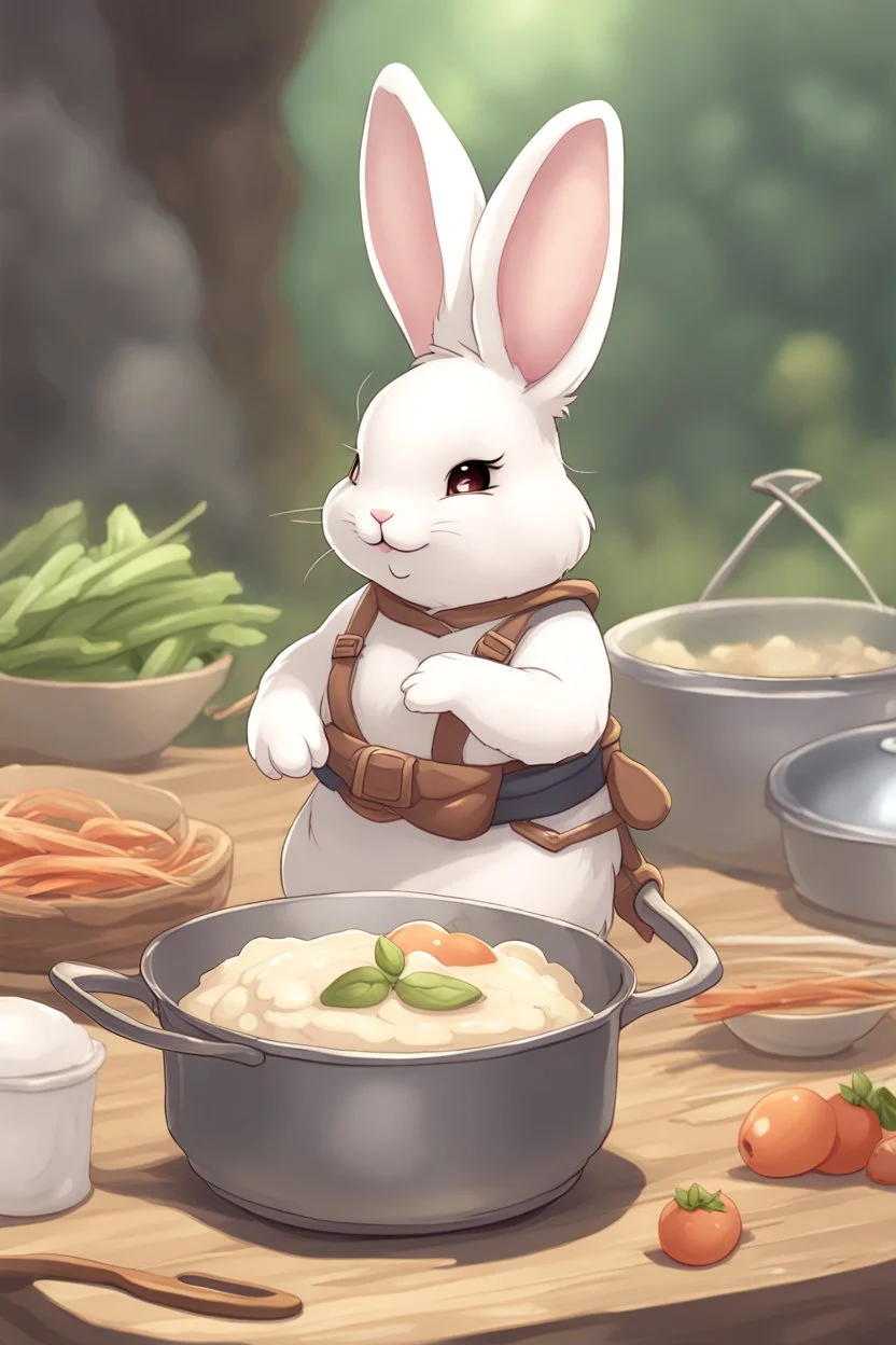 Cute chubby bunny floppy ears adventurer dnd cooking art realism