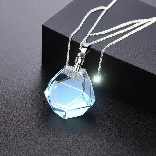 Clear polyester necklace with a simple, elegant design featuring a single, shimmering crystal pendant