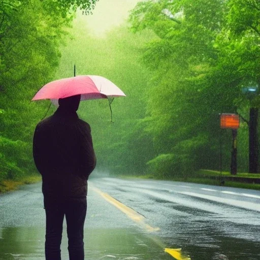 Man looking at rainy road