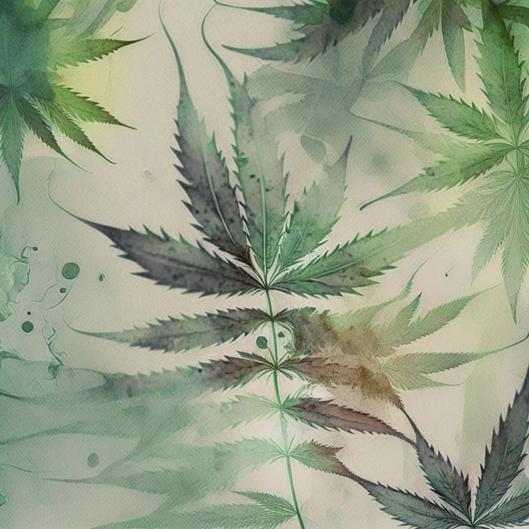 generate a smokey weed wallpaper with asymetrical random weed pattern bplacement, watercolour sketch