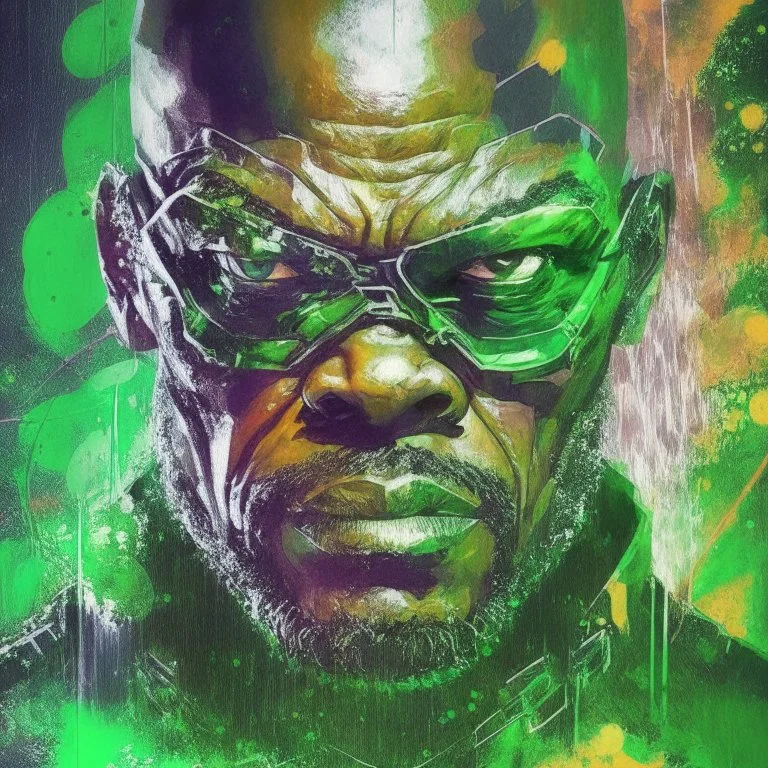 Green Lantern comic cover Samuel l jackson abstract painting.