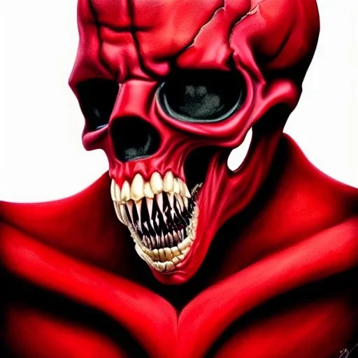 portrait, red skull of devil, many teeth, pixar style