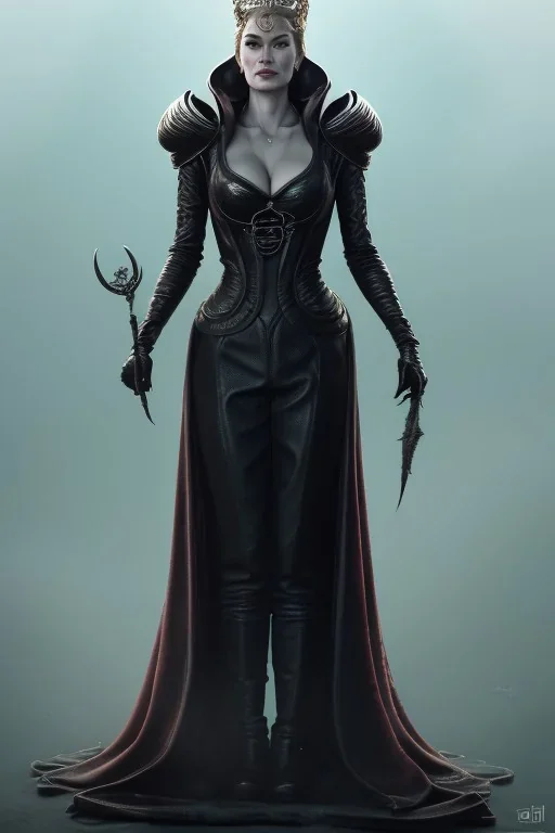 Cersei Lannister as evil queen in black leather, busty, cleavage, curvy, lena headay, angry, stern look. character design by cory loftis, fenghua zhong, ryohei hase, ismail inceoglu and ruan jia. unreal engine 5, artistic lighting, highly detailed, photorealistic, fantasy