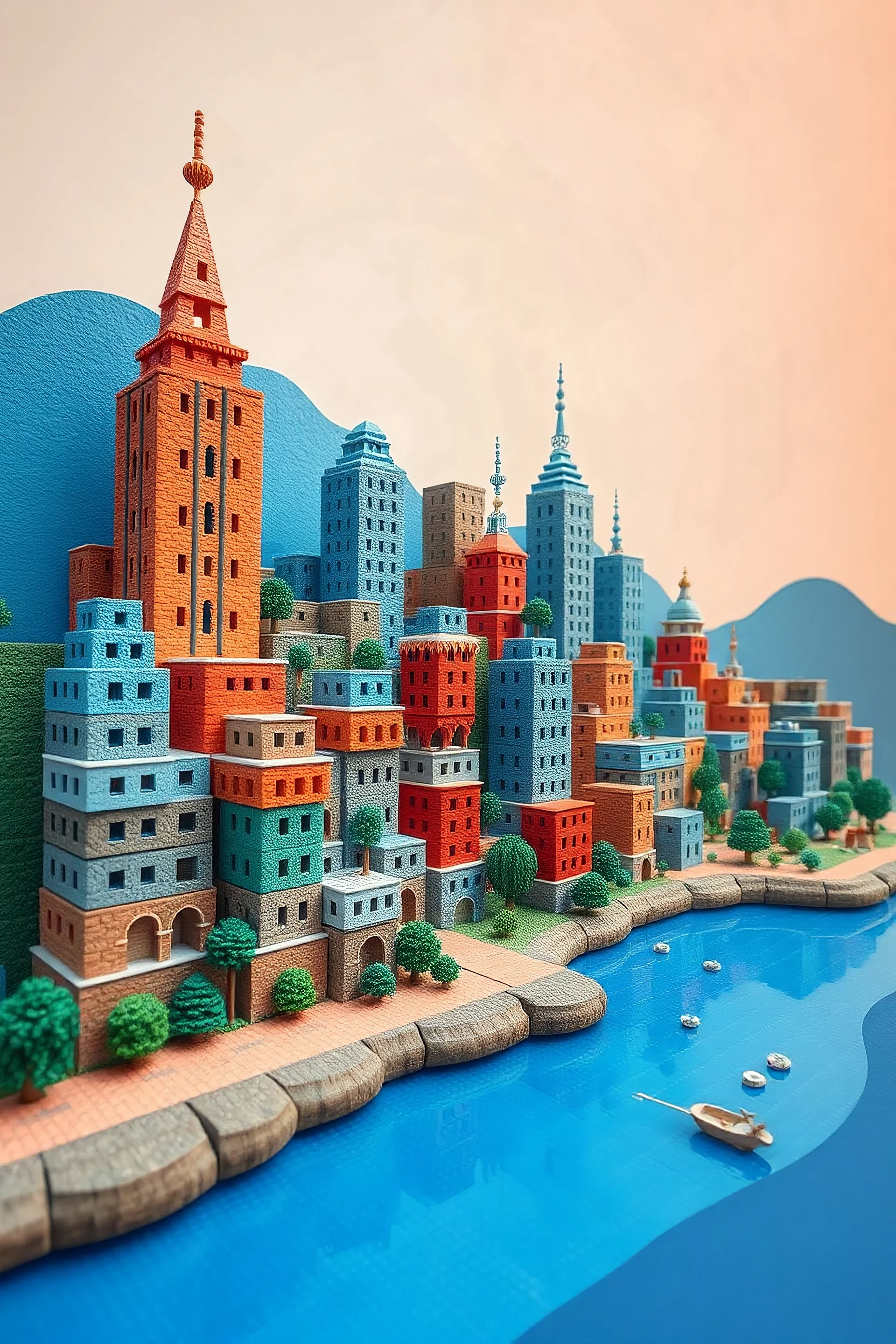 a city made out of cubes in wintter
