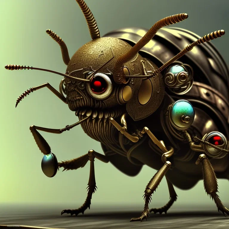 close-up of a insect, realistic, steampunk, 3d-art