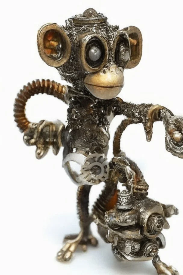 small cute steampunk mechanical monkey, made of metal