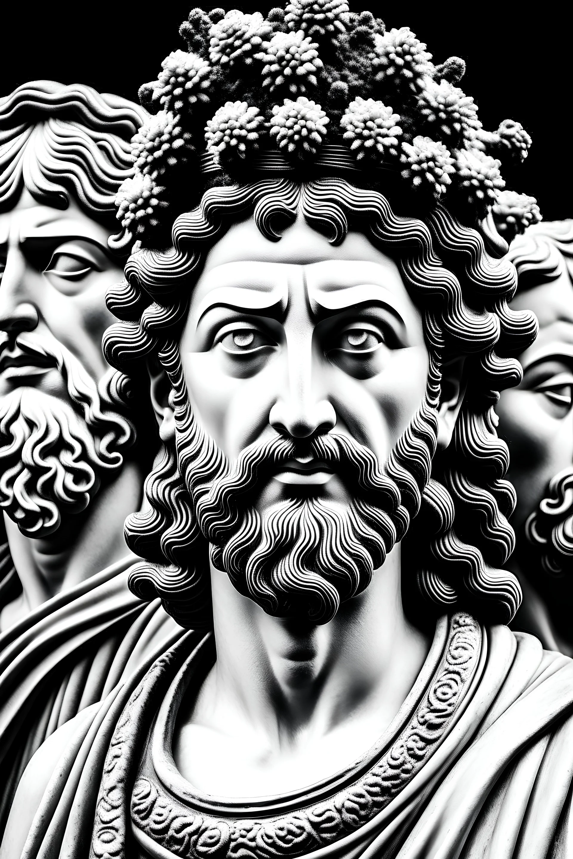 black and white portrait of greek divinity