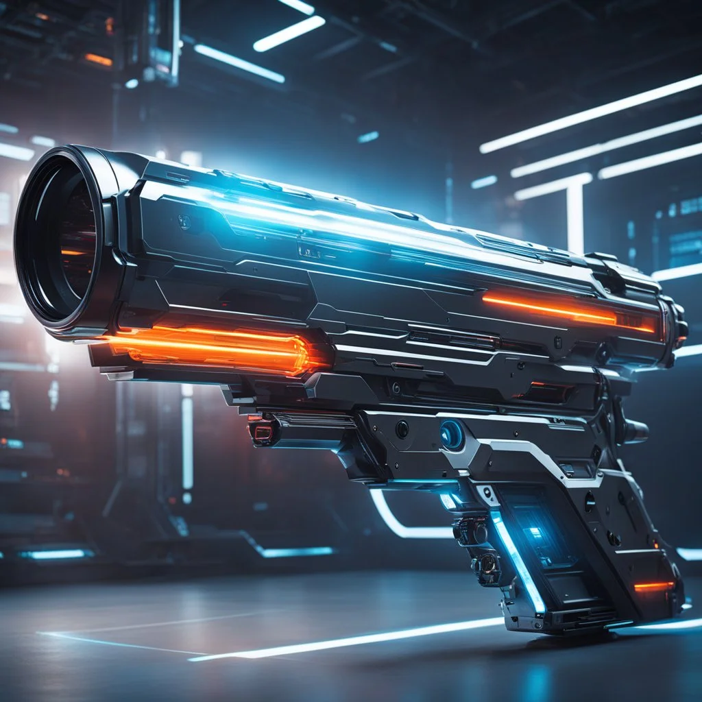 futuristic space gun inside a high tech armory: energy ray