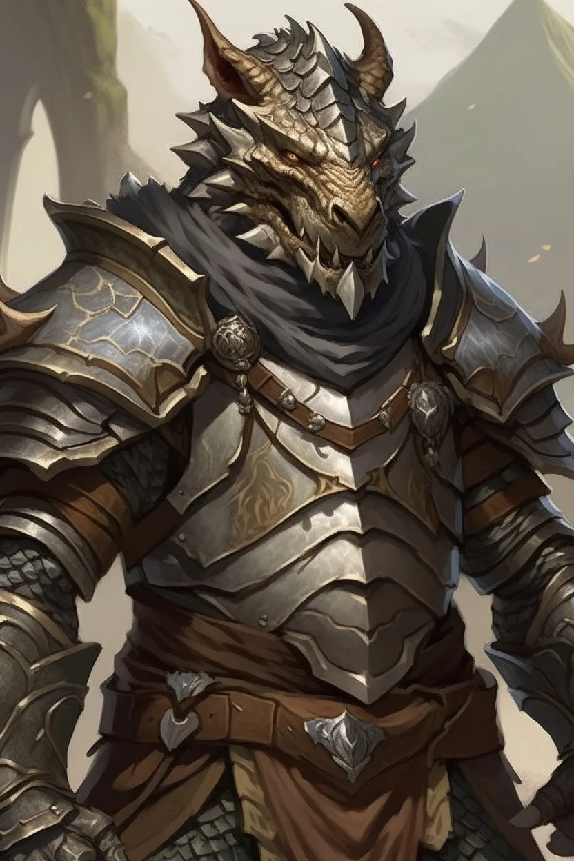 Dragonborn DnD, Paladin,friendly expression, wearing iron chainmail armor