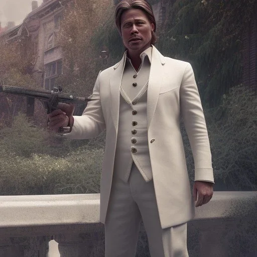 Full body, 3d render, Brad pitt 1800's men style, 1800's hair style, 1800's men clothes style,cleaning house, hyper realistic, octane render, unreal engine 5, 8k, palace background, uhd