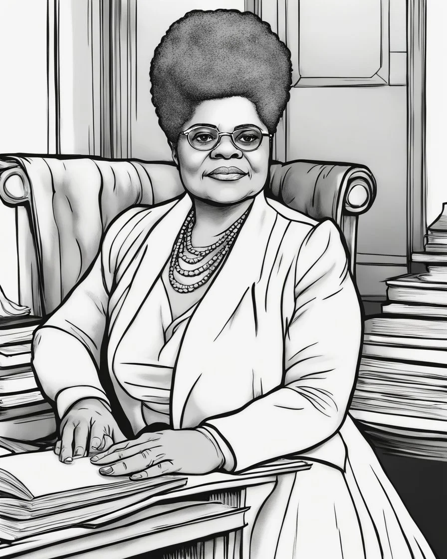 Outline art for coloring pages with Ida B. Wells, white background, sketch style, only use black outline, white background, no shadows and well and clear outline