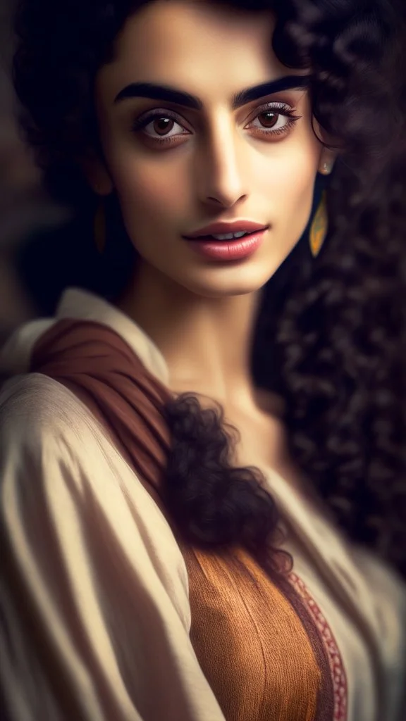 a female face in the styles of Egon Schiele, gustave dore and david mann, retro vintage style, hd photography, photorealistic:1.5), raw photo, 8K, Ultra HD: 1.5)(masterpiece:1.3, ultrahighres, :1.2) Cinematic shot of arab 23 years old, ultra petite, woman with pale skin she is sitting on an old chair, the woman who is alluring beautiful charming engaging enticing fair glamorous good-looking gorgeous handsome interesting inviting lovely pleasant pleasing tempting fit good-looking gorgeous lush dr