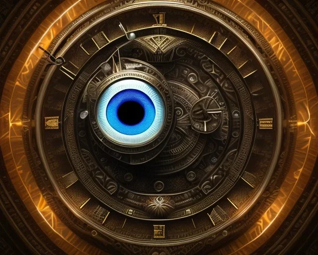 clock in the eye, glowing eye, mesmerizing eye, realistic, intricately detailed