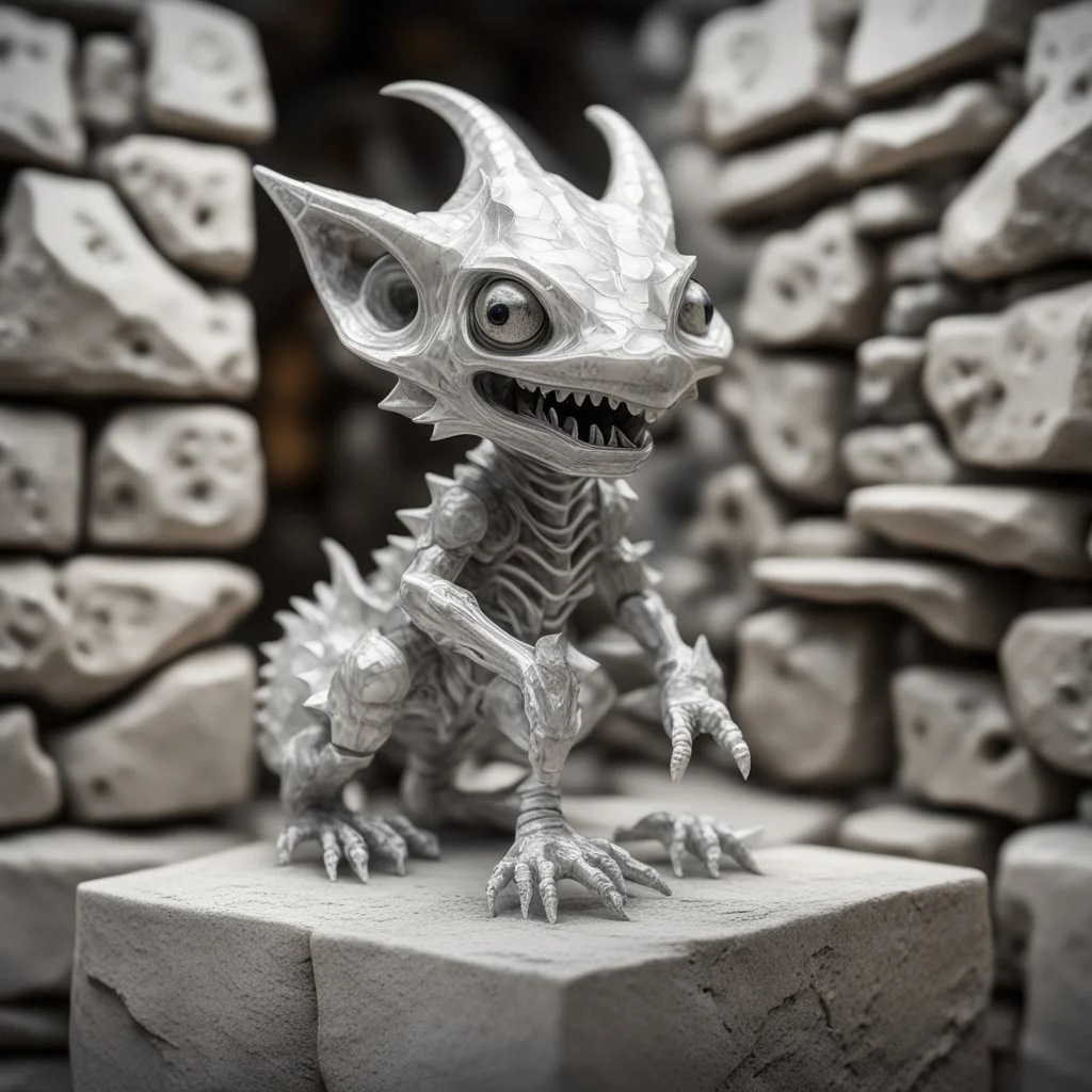 giger escher kobold sculpture in transparent white murano glass in front of crumbeling stone wall,bokeh like f/0.8, tilt-shift lens 8k, high detail, smooth render, down-light, unreal engine,bokeh like f/0.8, tilt-shift lens 8k, high detail, smooth render, down-light, unreal engine