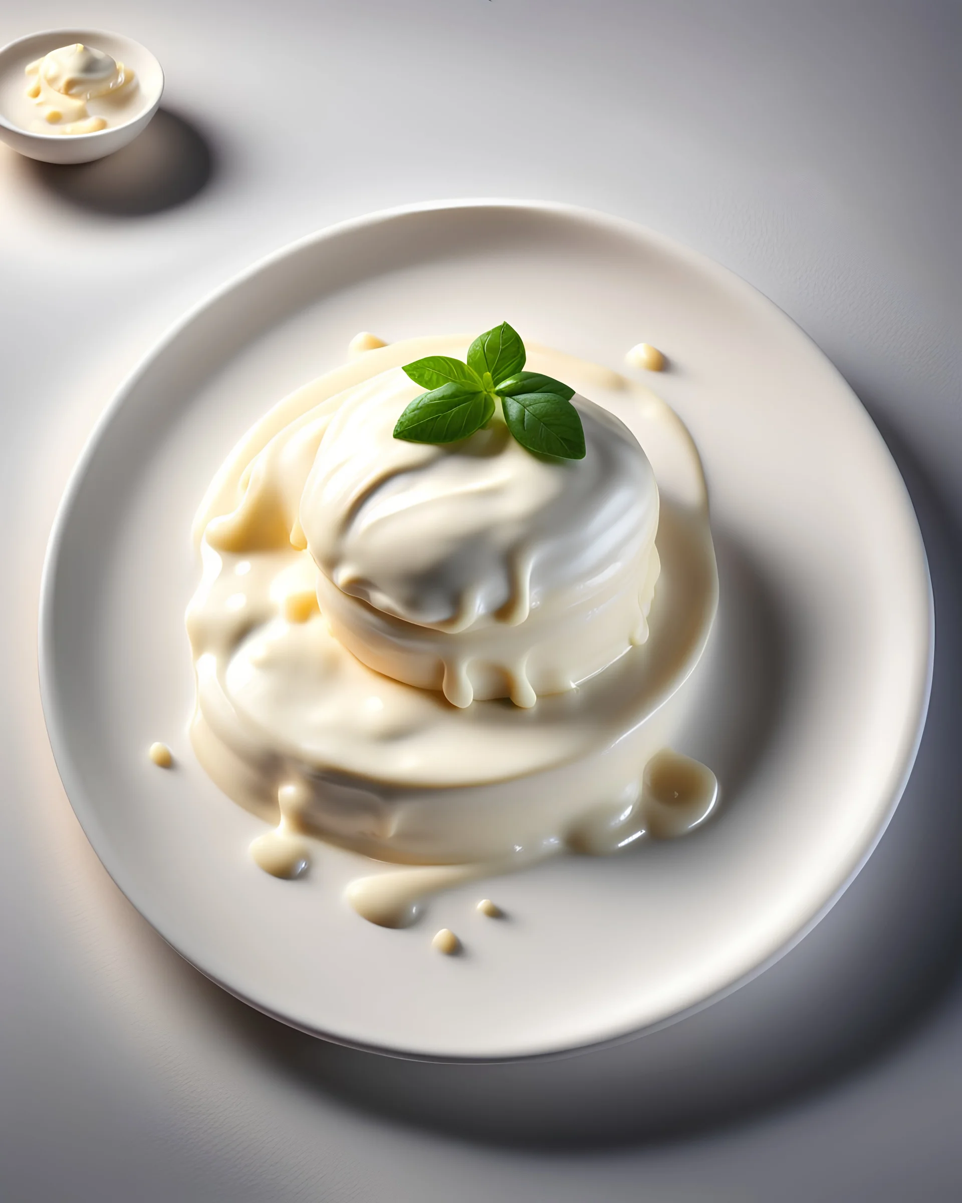 creamy Mascarpone Cheese on a plate. Photography. Realistic photo. HD. Glowing. 3d style