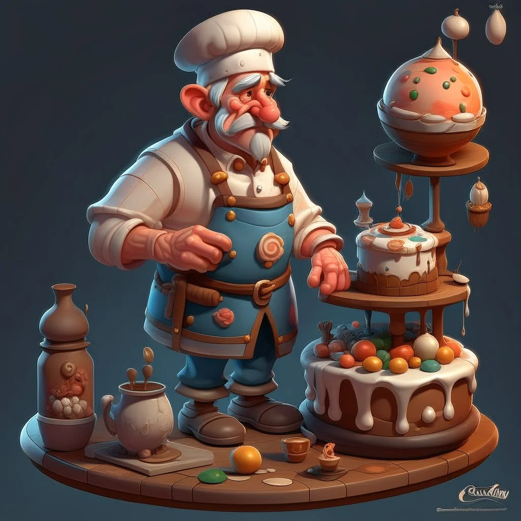 a cartoon character in his 30s confectioner , an ultrafine detailed painting by senior character artist, featured on polycount, sots art, artstation hd, 2d game art, behance hd