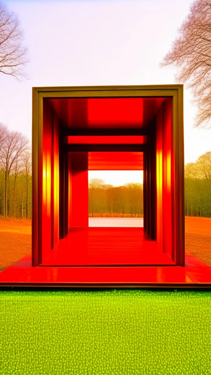 point of view of the entrance gate of hell in the style of Donald judd