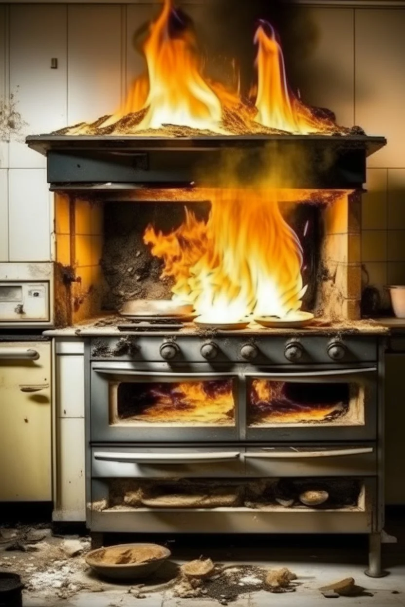 fire explosion an old kitchen oven