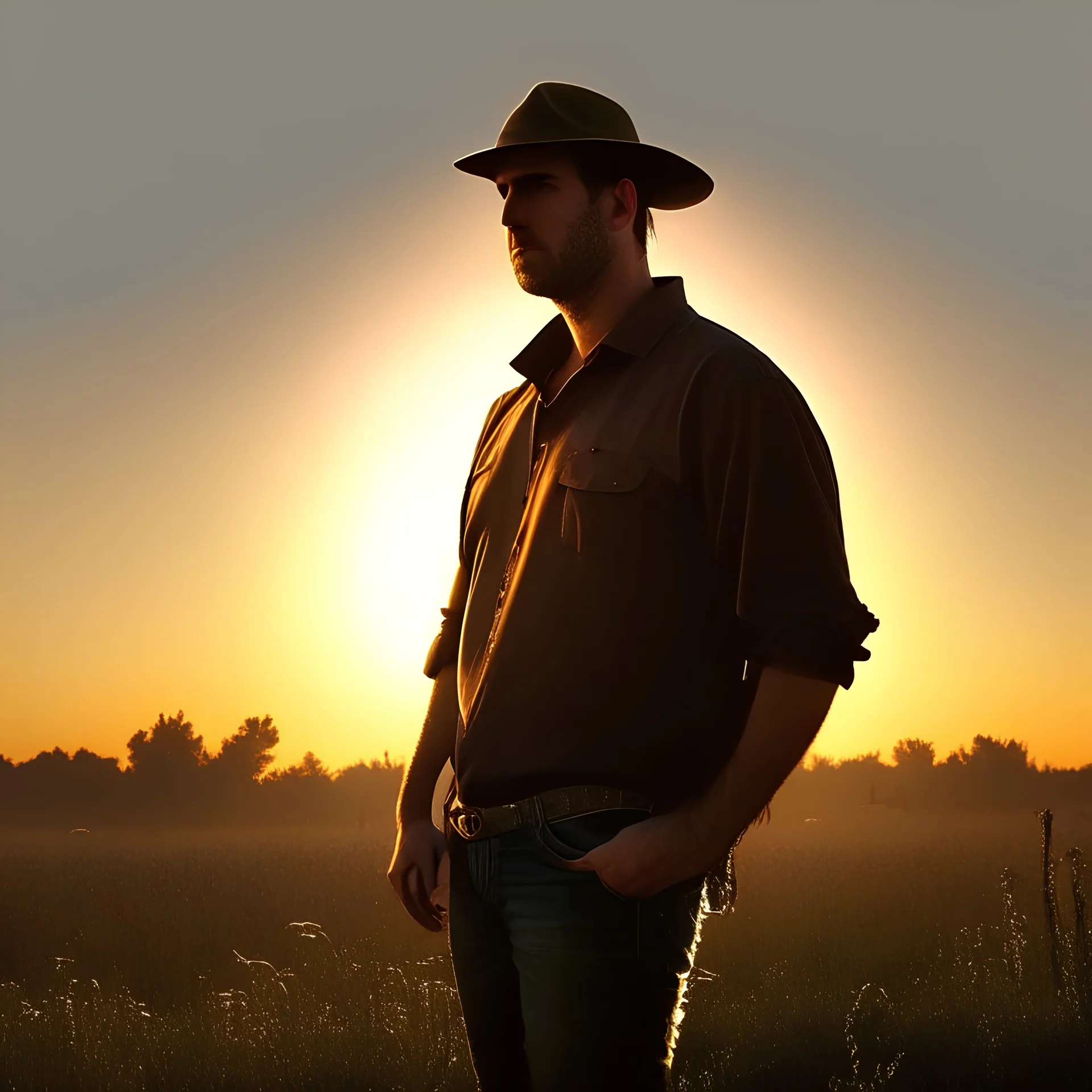 stylish cowboy on a sunset