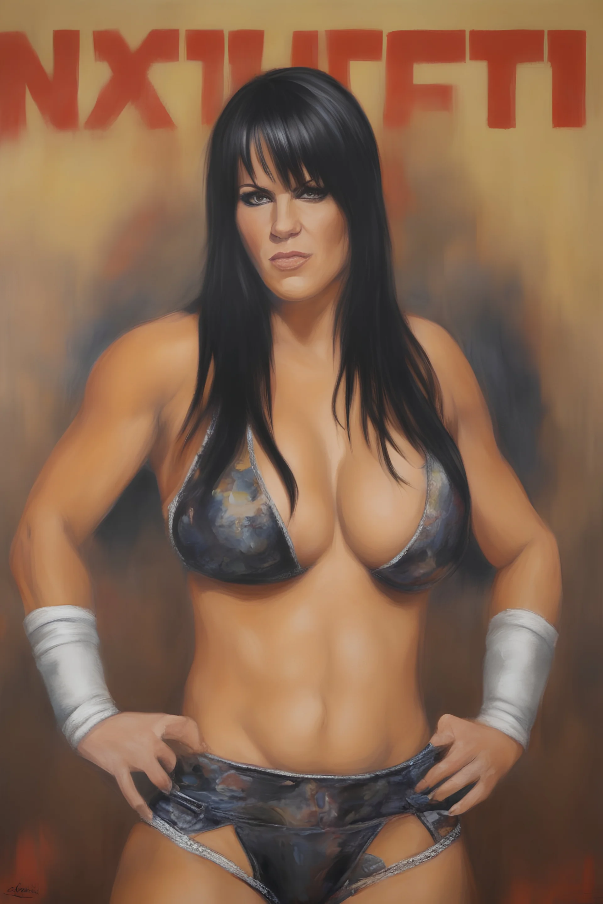 a series of pictures based on professional female Wrestlers, amazing oil on canvas image of Chyna Laurer