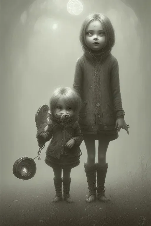 cute girl and litlle monster, Style John Kenn Mortensen,