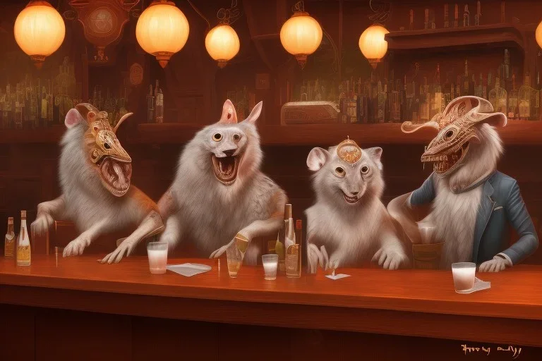 animals acting like people in a bar