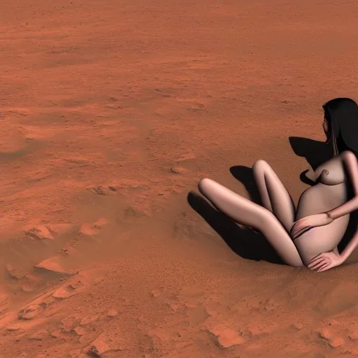 3d woman giving birth on mars