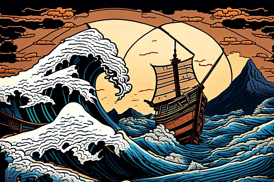 digital painting of the odyssey quest by homer, in the style of hokusai