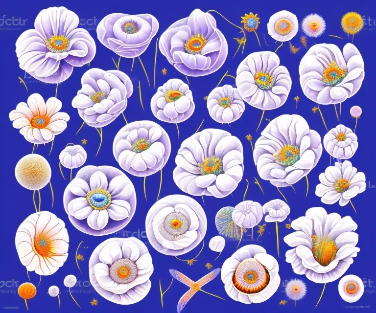 Vector anemone set illustration. Watercolor white backdrop