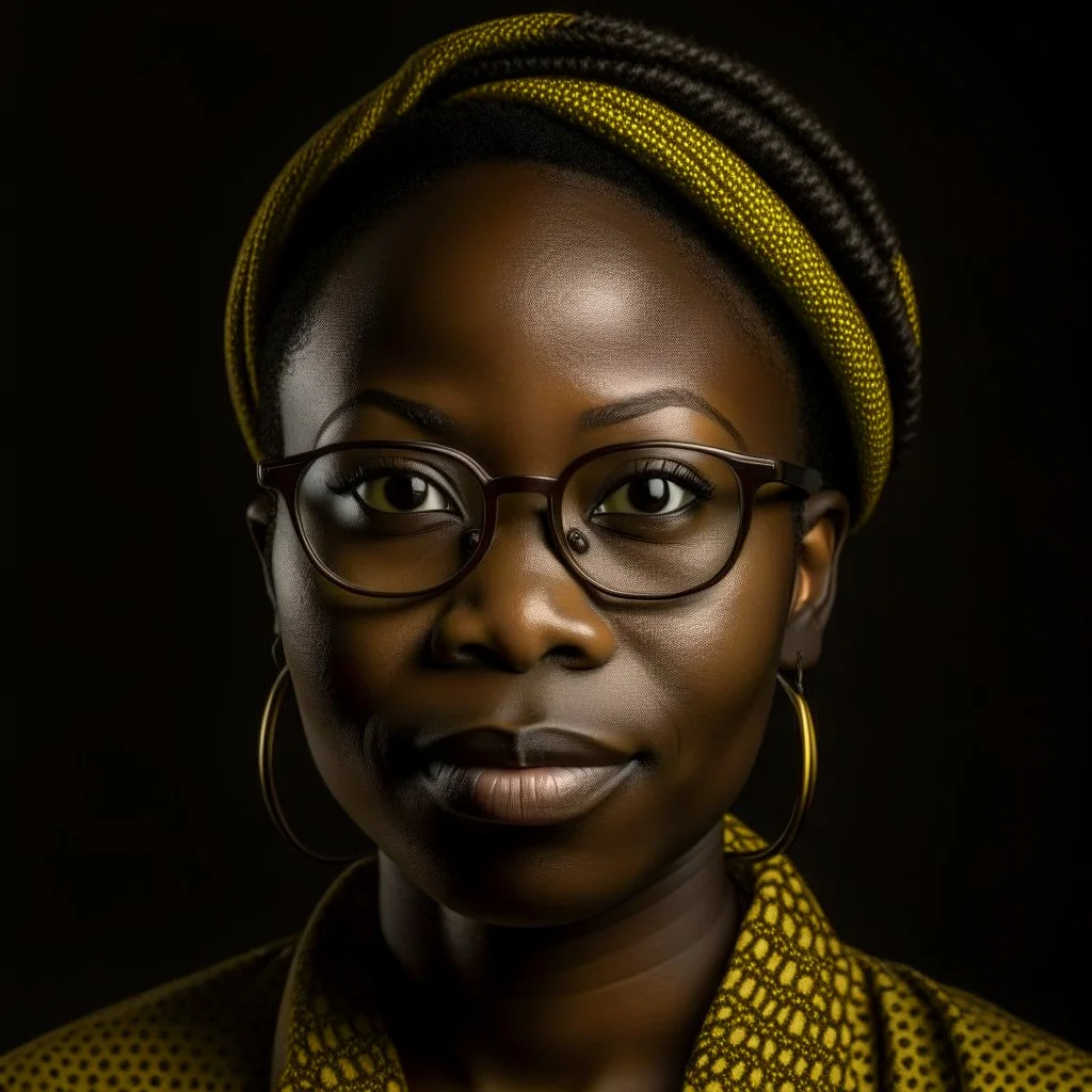 photography of a 34 years old african woman Lina,Lina wear eyeglass