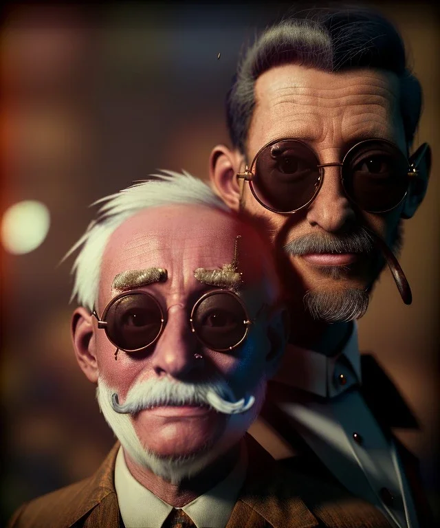 Portrait cabaret scene, steampunk. old man and little monkey, Sunglasses, rain, smoking, happy, hot. Many people background, highly detailed, concept art, unreal engine 5, god rays, ray tracing, RTX, lumen lighting, ultra detail, volumetric lighting, 3d, finely drawn, high definition, high resolution.