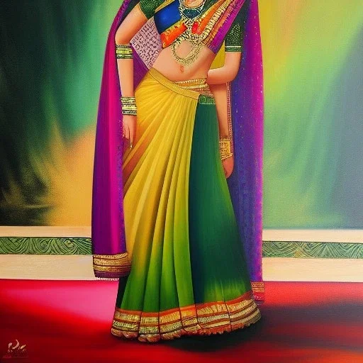 Full body portrait, painting, medium shot lady Mathura art