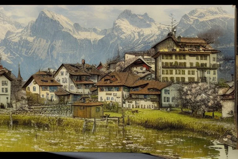 Spring in Switzerland elegant extremely detailed fantasy intricate 8k very attractive beautiful high definition crisp quality colourful Jean-Baptiste Monge bernard buffet