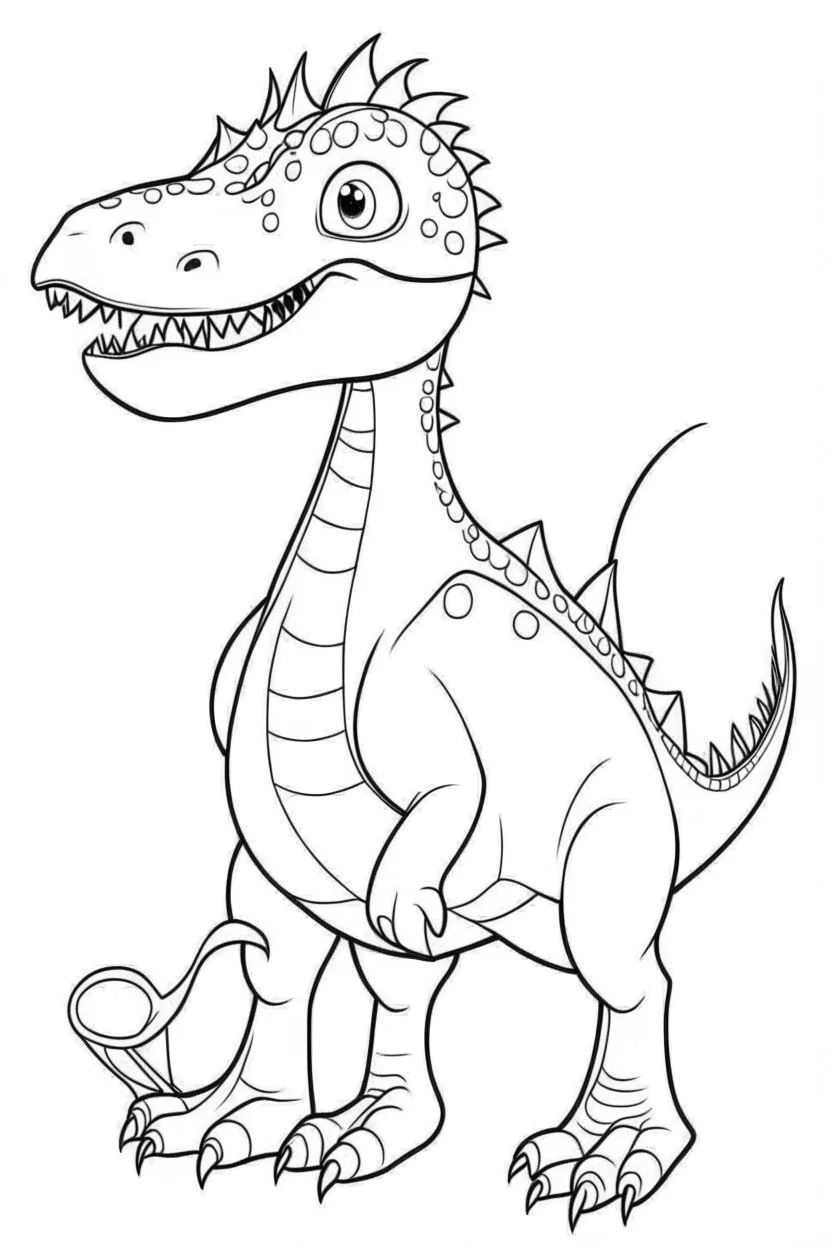 artistic outline for cute coloring page with dinosaur, white background, full body, just use outline, clean line art, white background, no shadows and clear and good for 5 years old kids