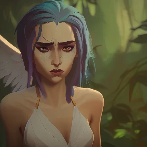 Real beautiful angel in burning jungle