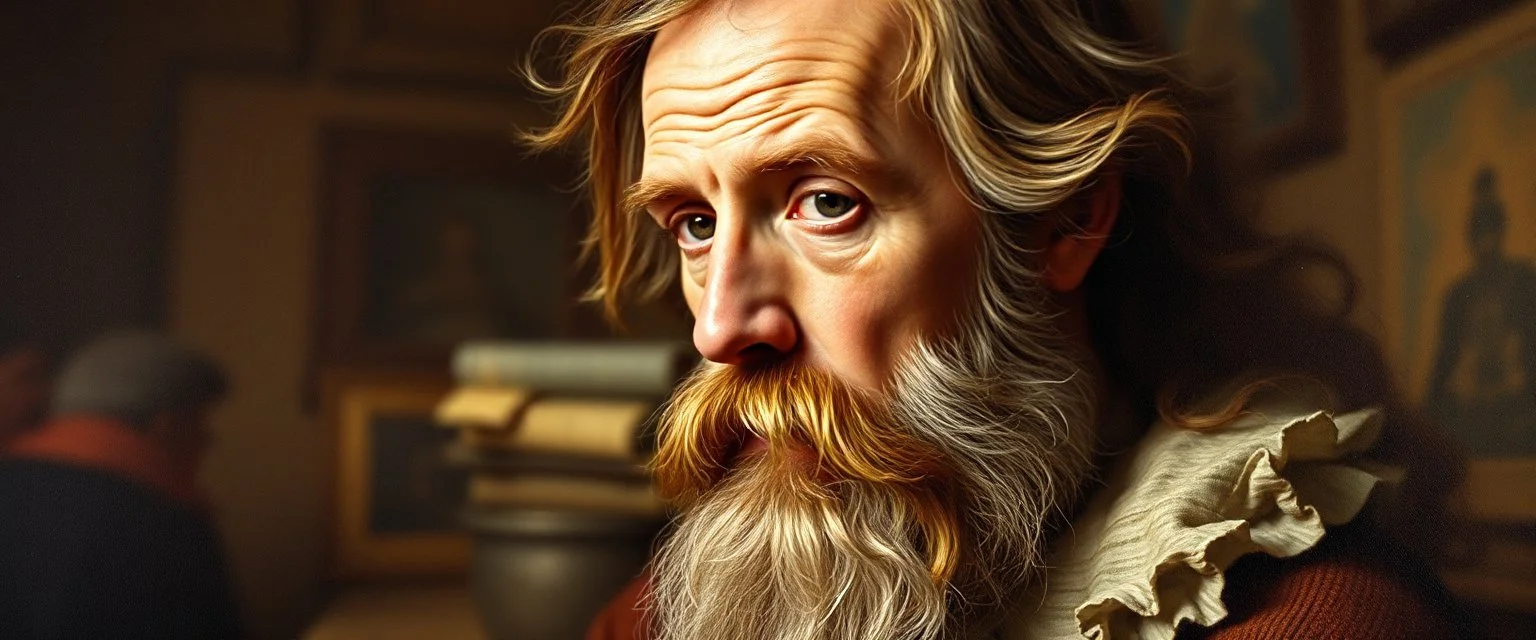 master oil painting by Rembrandt, motion blur sickness background, super clear foreground portrait