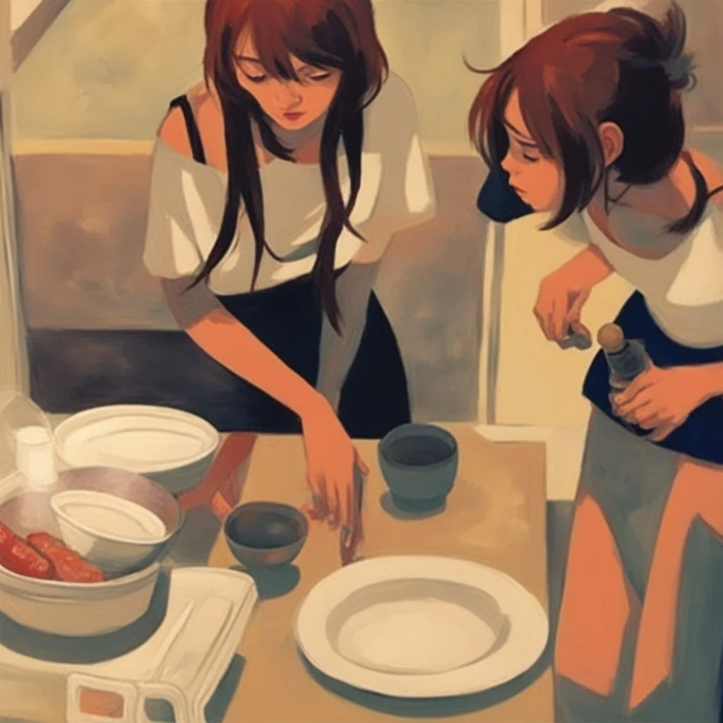 2 girl prepare dinner