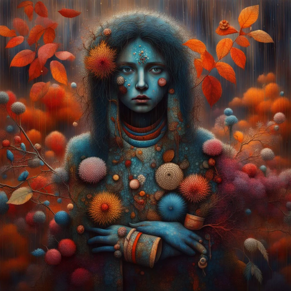 Richly textured Hieronymus Bosch, Catrin Welz-Stein, William Turner, Zdzisław Beksiński, Jacek Yerka oil on canvas zentangle line art style mix, surreal frosted fantasyland winter oceanscape, hoarfrost on trees, high grasses, snow and cottages, withered flowers, pale sunrise; paint splatter, beautiful vibrant colors, reflections, SK, flying seagulls, dramatic clouds, snowfall.