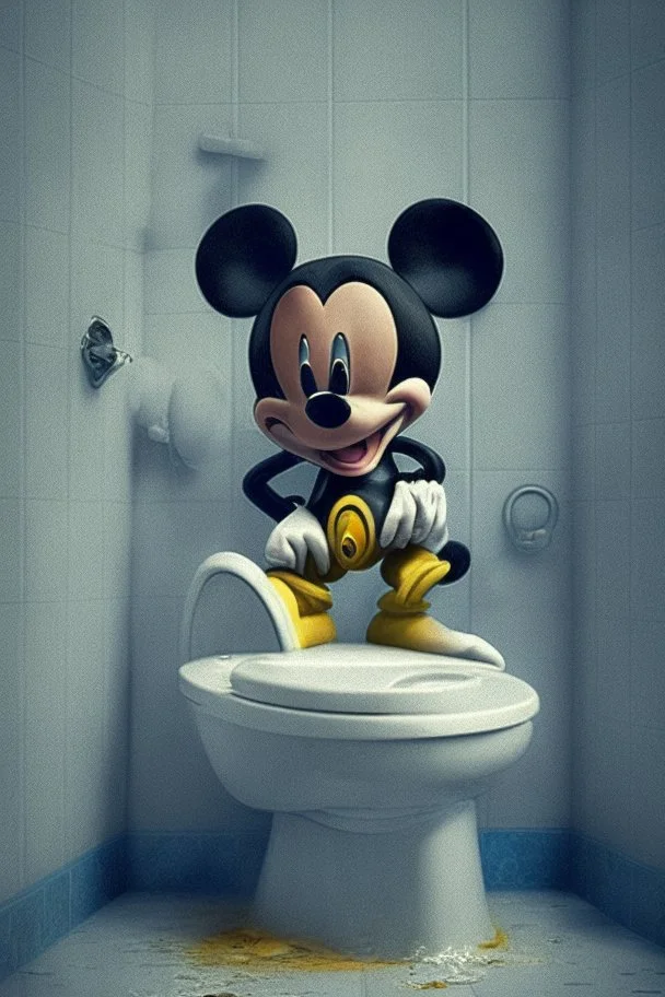 Mickey mouse sitting on a toilet