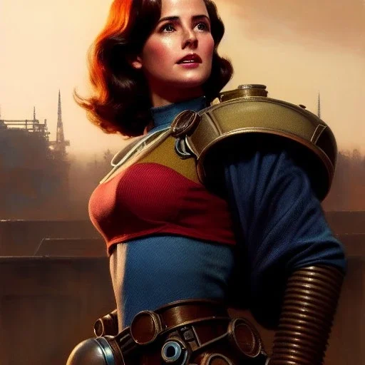 Drawing of beautiful face,'beautiful,Busty Piper Wright(Fallout4)',intense stare, ancient skintight armor, balanciaga fashion clothe painting by gaston bussiere, greg rutkowski, yoji shinkawa, yoshitaka amano, tsutomu nihei, donato giancola, tim hildebrandt, Oil on canvas, cinematic composition, extreme detail,fit full head inside picture,16k