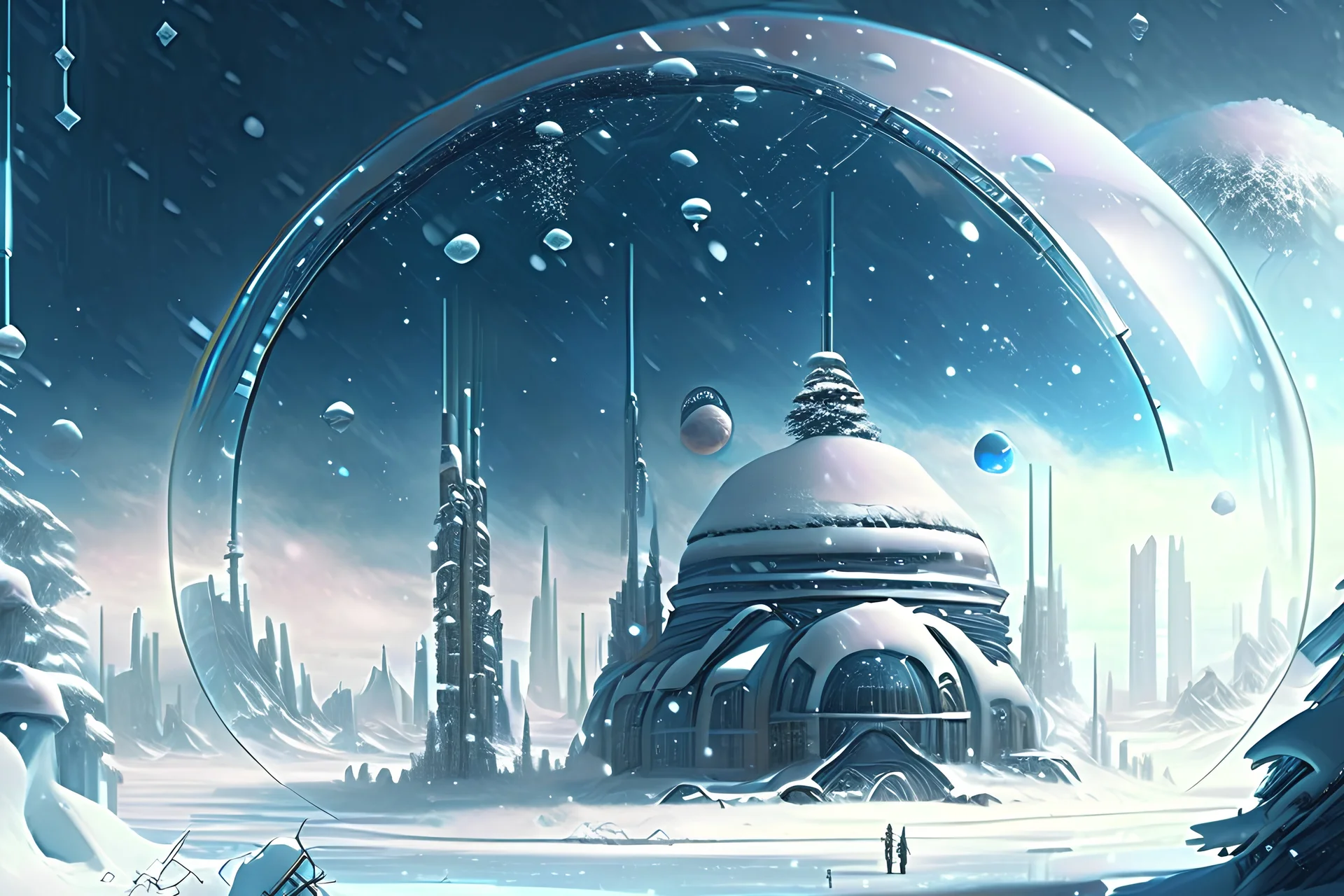 Winter World, Futuristic City, Blizzard, Glass Dome, Distant Alien Planets, Snowy