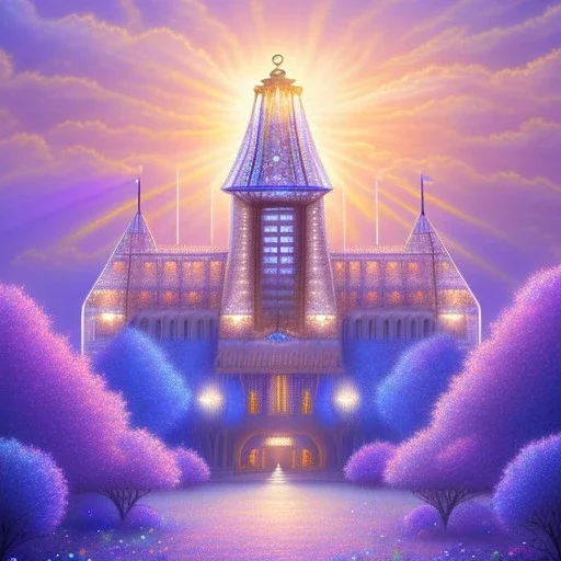 African crystal palace ! soft background | god rays | intricate | elegant | blue and pink landscape | highly detailed | illustration | depth of field, luminosity, ultra sharp focus, ultra high definition