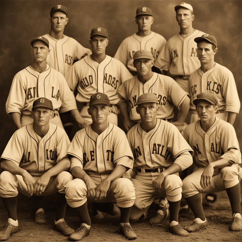 Old-timey Baseball Team Photo, baseball players are alien 'Greys', sepia tones, intricate detail, photorealism, Sports Illustrated cover photo by Charles M. Conlon, canon HD 4D lens, cinematic perfection.