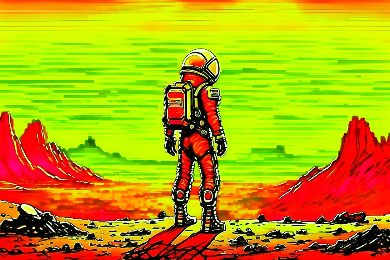 In the distant future, a lone astronaut stands on an alien desert, the sun setting in vibrant hues of orange and yellow. His helmet reflects the light as he gazes at towering structures on the horizon—remnants of a once-great civilization. With every step through the barren sands, the weight of his mission grows heavier. Is he a pioneer, or merely the last witness to a forgotten world? The silence around him answers with nothing but the wind, carrying echoes of what once was.