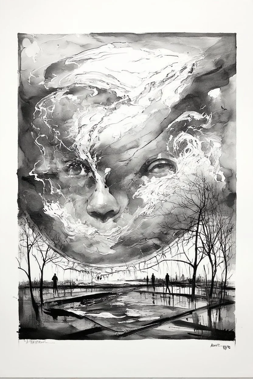 The grey world with no verdant energy; Line Wash; Dada; Expressionism