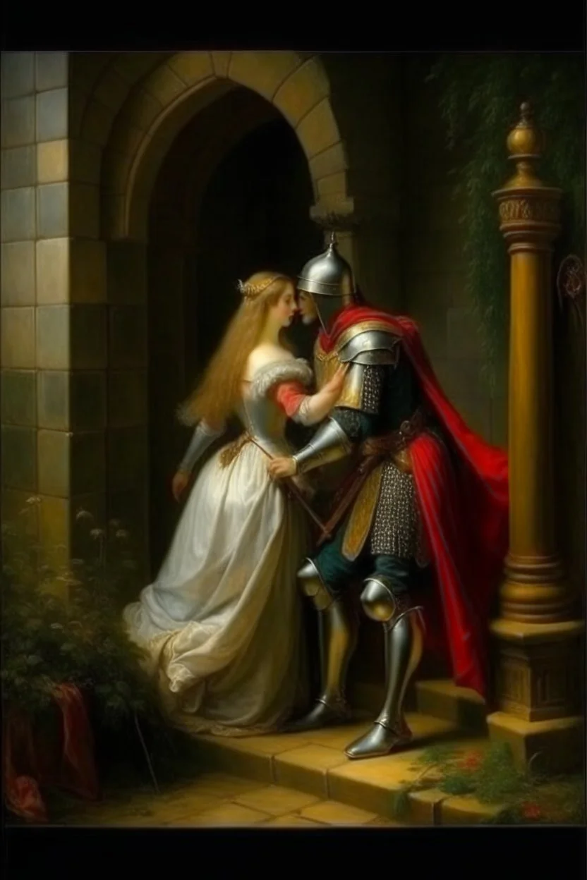 Historical oil painting expressing love The eternal between a princess and a knight